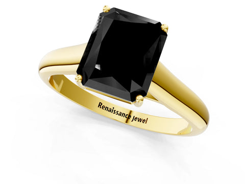 Yellow gold Fancy Black Radiant Cut Cut Diamond Solitaire Engagement Ring with Tapered Plain Band and Four-Prong Setting_1