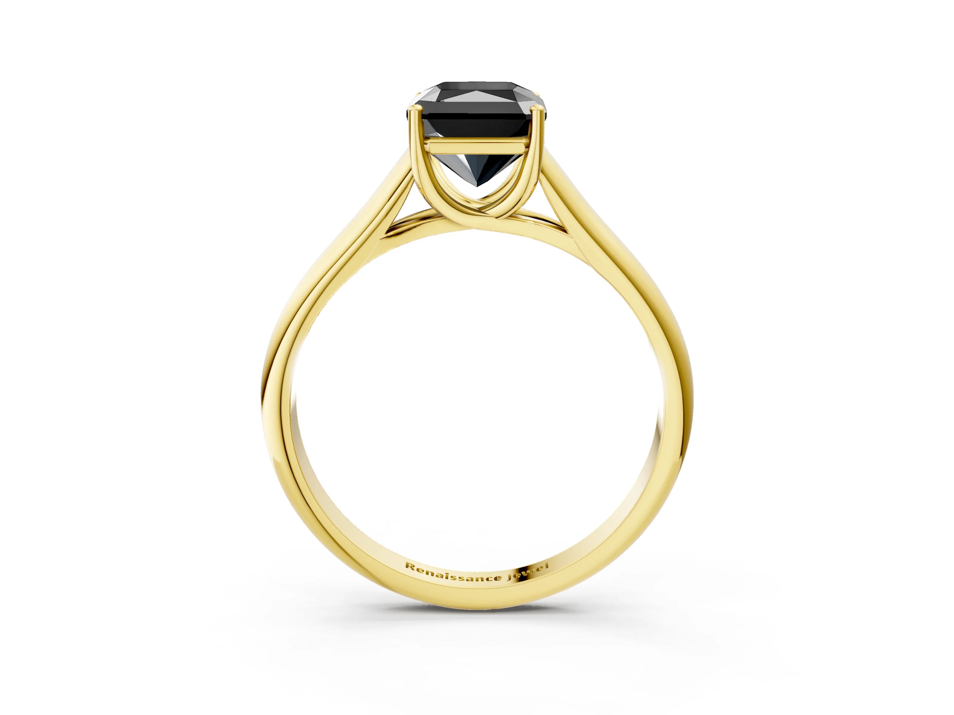 Yellow gold Fancy Black Radiant Cut Cut Diamond Solitaire Engagement Ring with Tapered Plain Band and Four-Prong Setting_3