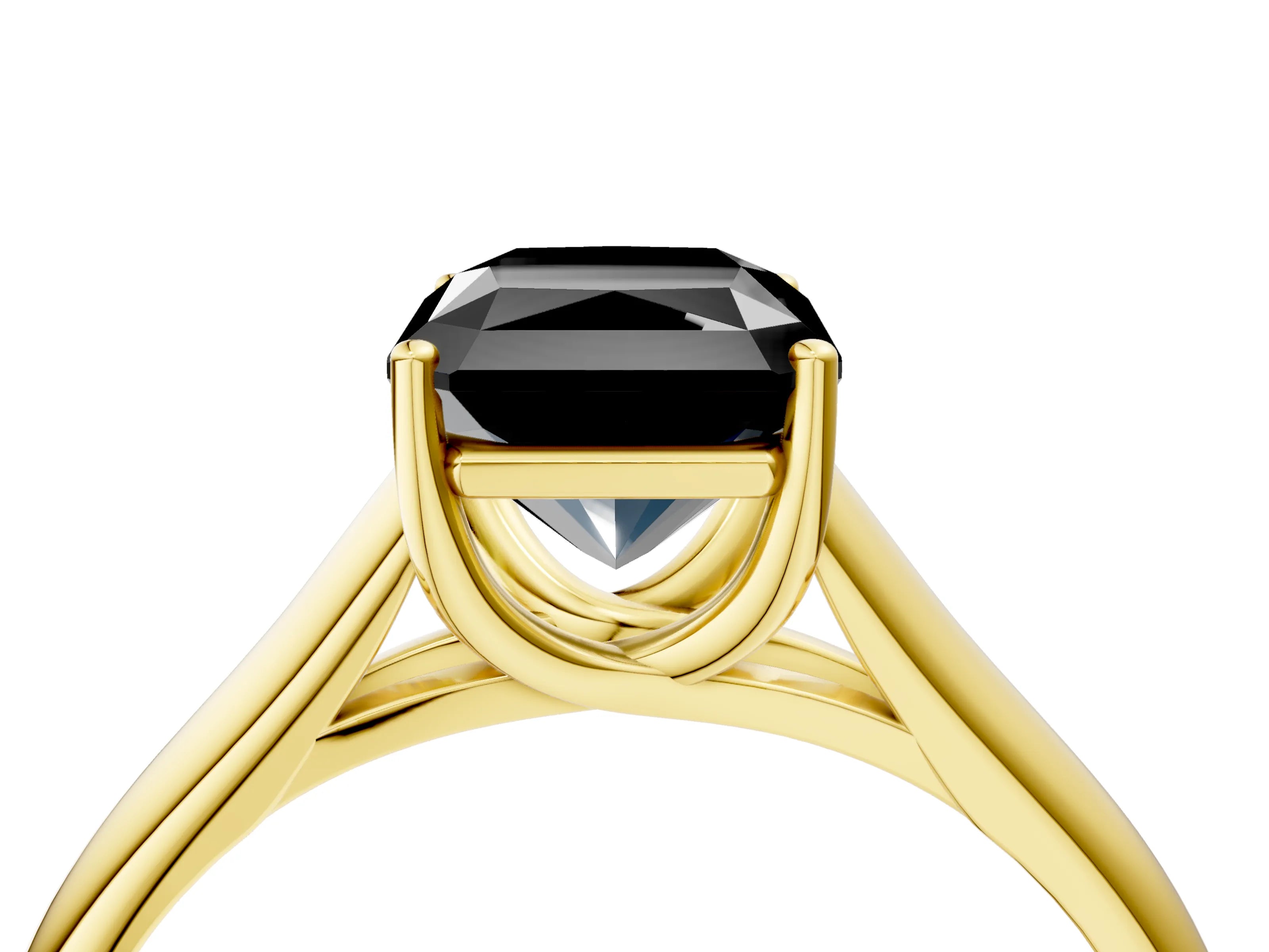 Yellow gold Fancy Black Radiant Cut Cut Diamond Solitaire Engagement Ring with Tapered Plain Band and Four-Prong Setting_4