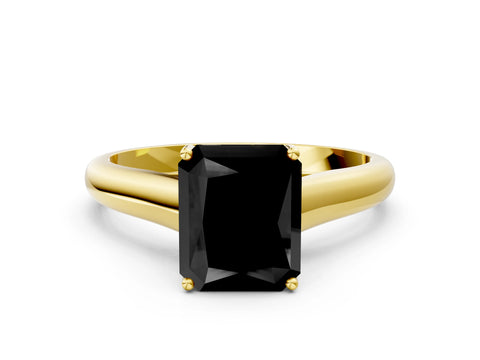 Yellow gold Fancy Black Radiant Cut Cut Diamond Solitaire Engagement Ring with Tapered Plain Band and Four-Prong Setting