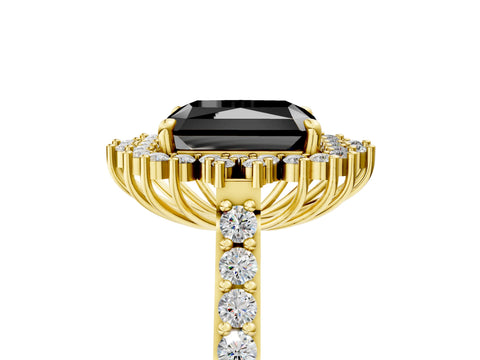 Yellow gold Fancy Black Radiant Cut Cut Diamond Sunburst Halo Engagement Ring with Pavé Band_5
