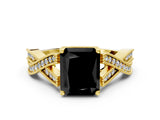 Yellow gold Fancy Black Radiant Cut Cut Diamond Twisted Band with Milgrain Pave Setting and Four-Prong Setting