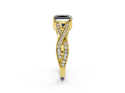 Yellow gold Fancy Black Radiant Cut Cut Diamond Twisted Band with Milgrain Pave Setting and Four-Prong Setting_2