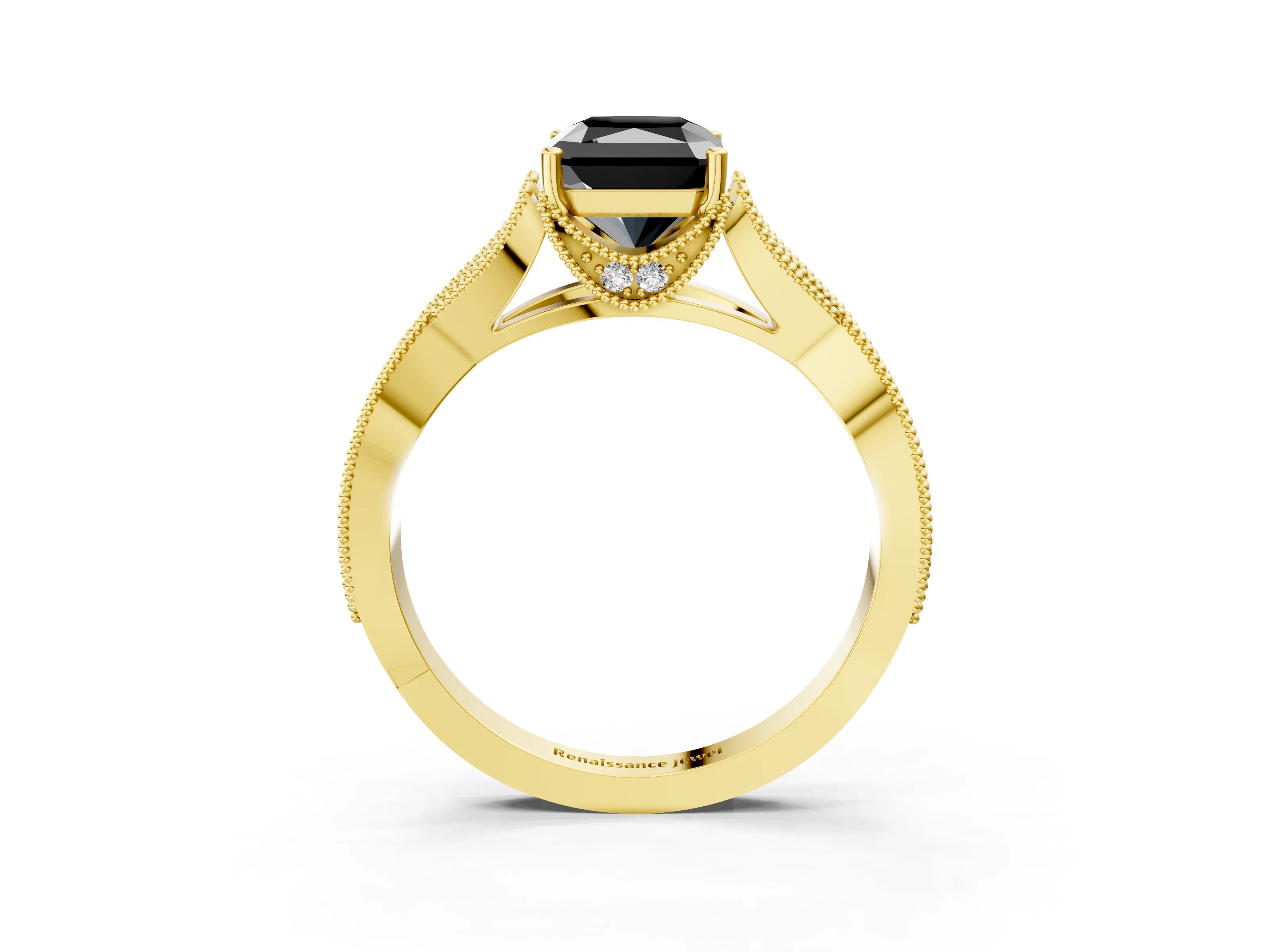 Yellow gold Fancy Black Radiant Cut Cut Diamond Twisted Band with Milgrain Pave Setting and Four-Prong Setting_3