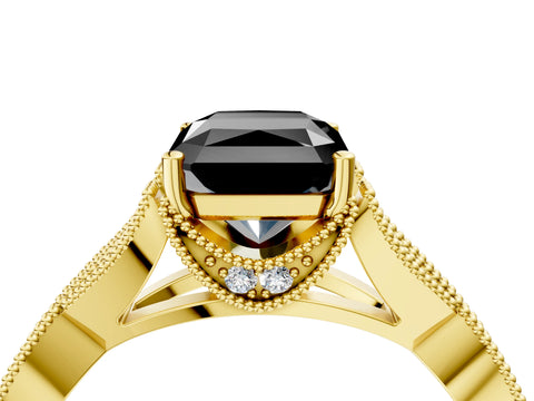 Yellow gold Fancy Black Radiant Cut Cut Diamond Twisted Band with Milgrain Pave Setting and Four-Prong Setting_4