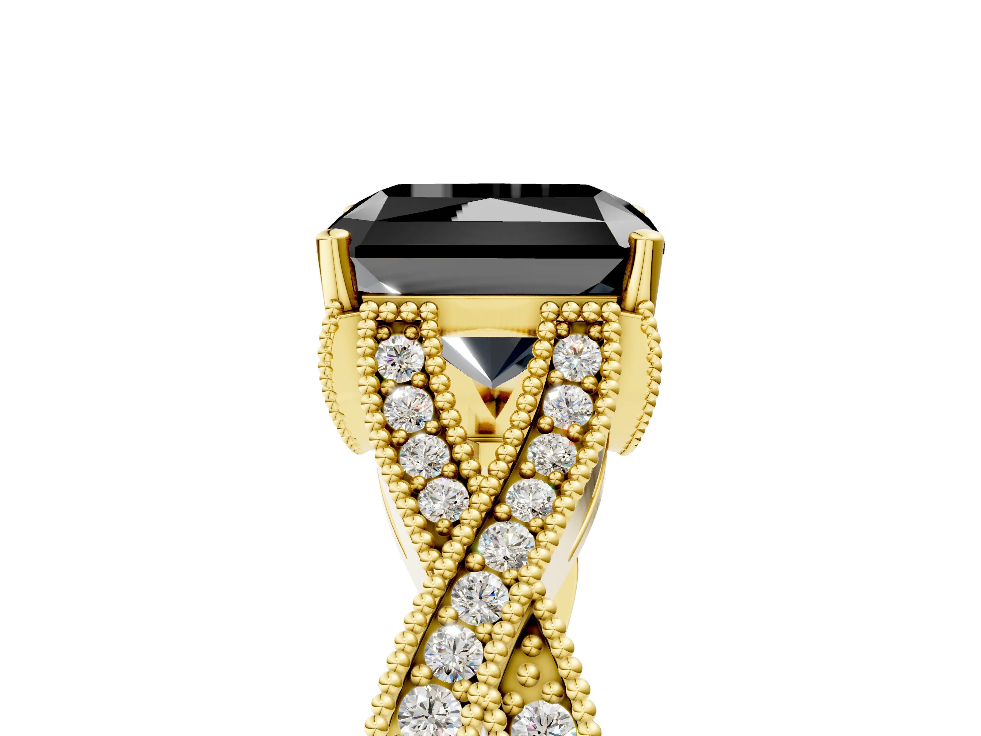Yellow gold Fancy Black Radiant Cut Cut Diamond Twisted Band with Milgrain Pave Setting and Four-Prong Setting_5