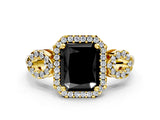 Yellow gold Fancy Black Radiant Cut Cut Halo Diamond Infinity Band with Four-Prong Setting