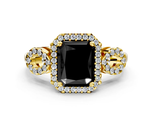 Yellow Gold Radiant Cut Pave Infinity Halo Engagement Ring Setting for Black Center