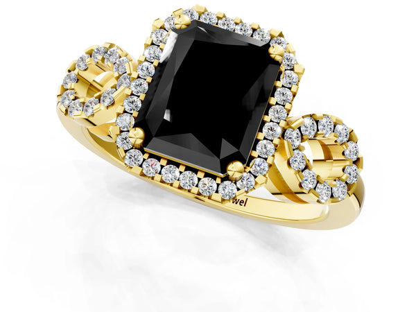 Yellow Gold Radiant Cut Pave Infinity Halo Engagement Ring Setting for Black Center