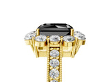 Yellow gold Fancy Black Radiant Cut Cut Halo Diamond Pavé Engagement Ring with Milgrain Detailing_5