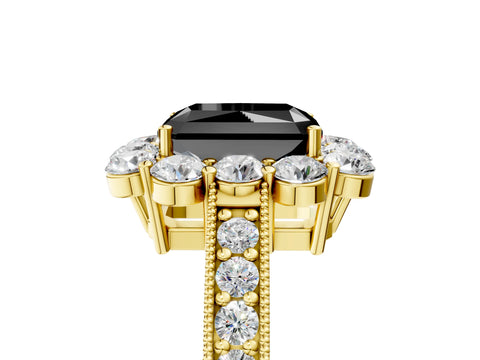 Yellow gold Fancy Black Radiant Cut Cut Halo Diamond Pavé Engagement Ring with Milgrain Detailing_5