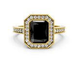 Yellow gold Fancy Black Radiant Cut Cut Halo Pavé Diamond Ring