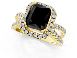 Yellow gold Fancy Black Radiant Cut Cut Halo Split Shank Pave Set Ring_1