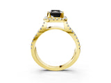 Yellow gold Fancy Black Radiant Cut Cut Halo Split Shank Pave Set Ring_3