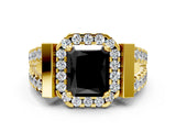 Yellow gold Fancy Black Radiant Cut Cut Halo Split Shank Prong Set Ring