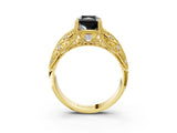 Yellow gold Fancy Black Radiant Cut Cut Milgrain Pave Diamond Engagement Ring with Four-Prong Setting_30