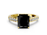 Yellow gold Fancy Black Radiant Cut Cut Pavé Band Solitaire Ring with Four-Prong Setting