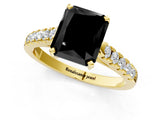 Yellow gold Fancy Black Radiant Cut Cut Pavé Band Solitaire Ring with Four-Prong Setting_1