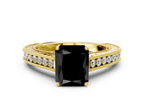 Yellow gold Fancy Black Radiant Cut Cut Pave Band Milgrain Solitaire Ring_22