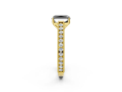 Yellow gold Fancy Black Radiant Cut Cut Pave Band Milgrain Solitaire Ring_24