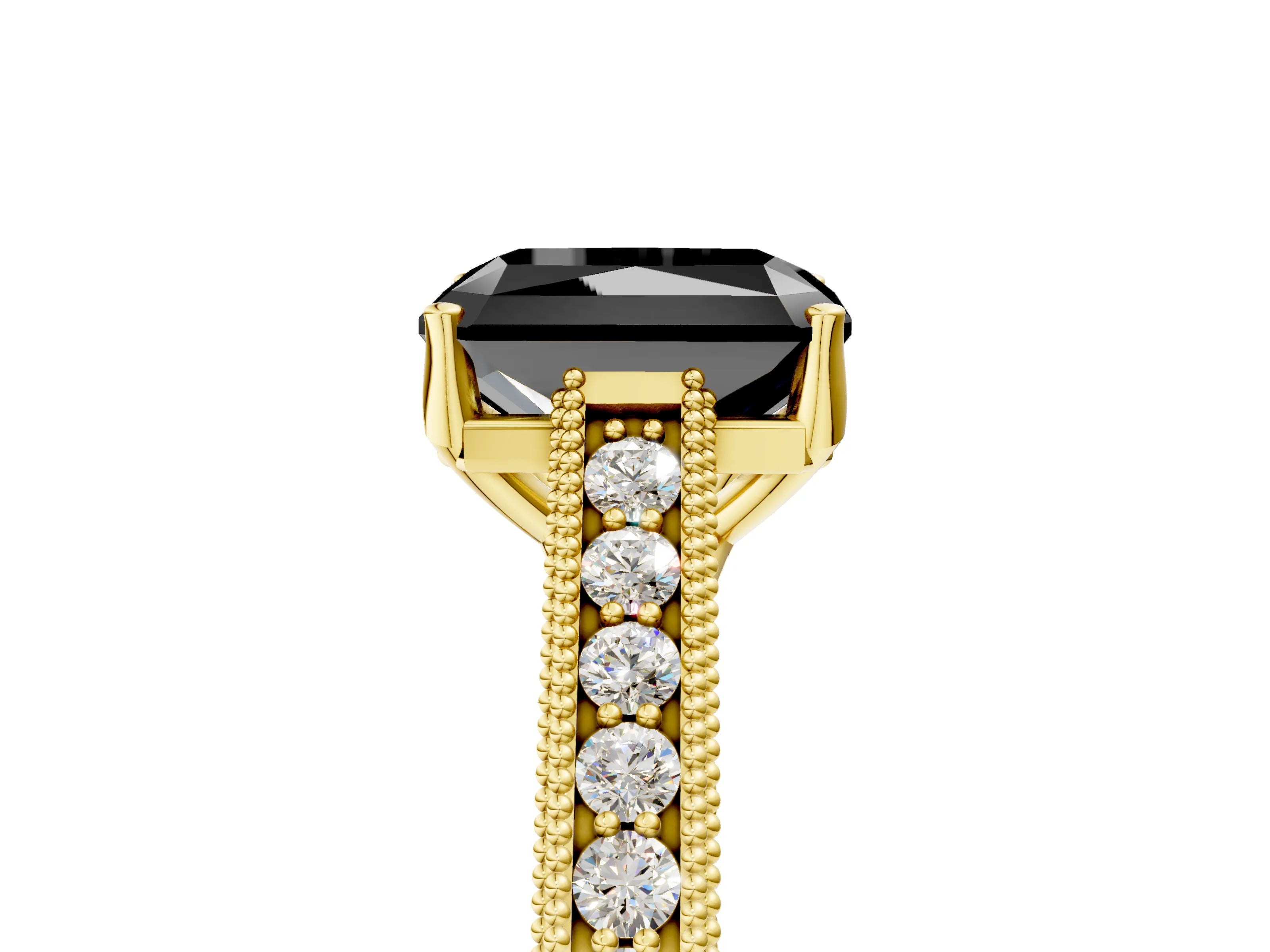 Yellow gold Fancy Black Radiant Cut Cut Pave Band Milgrain Solitaire Ring_5