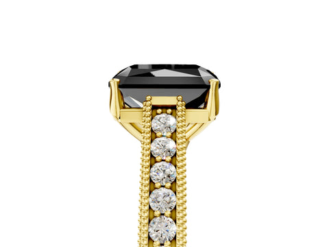 Yellow gold Fancy Black Radiant Cut Cut Pave Band Milgrain Solitaire Ring_5
