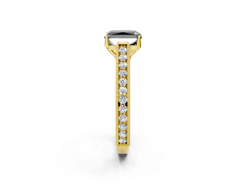 Yellow gold Fancy Black Radiant Cut Cut Pave Band Milgrain Solitaire Ring_9