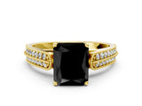 Yellow gold Fancy Black Radiant Cut Cut Pave Split Shank Engagement Ring with Four-Prong Setting