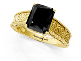 Yellow gold Fancy Black Radiant Cut Cut Solitaire Engraved Band with Four-Prong Setting_1