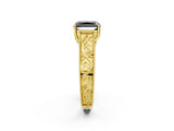 Yellow gold Fancy Black Radiant Cut Cut Solitaire Engraved Band with Four-Prong Setting_2