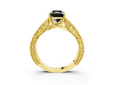 Yellow gold Fancy Black Radiant Cut Cut Solitaire Engraved Band with Four-Prong Setting_3