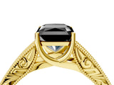 Yellow gold Fancy Black Radiant Cut Cut Solitaire Engraved Band with Four-Prong Setting_4