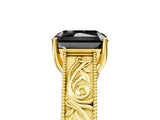 Yellow gold Fancy Black Radiant Cut Cut Solitaire Engraved Band with Four-Prong Setting_5