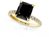 Yellow gold Fancy Black Radiant Cut Diamond Brilliant Solitaire Ring with Pavé Band and Four-Prong Setting_13