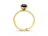 Yellow gold Fancy Black Radiant Cut Diamond Brilliant Solitaire Ring with Pavé Band and Four-Prong Setting_15