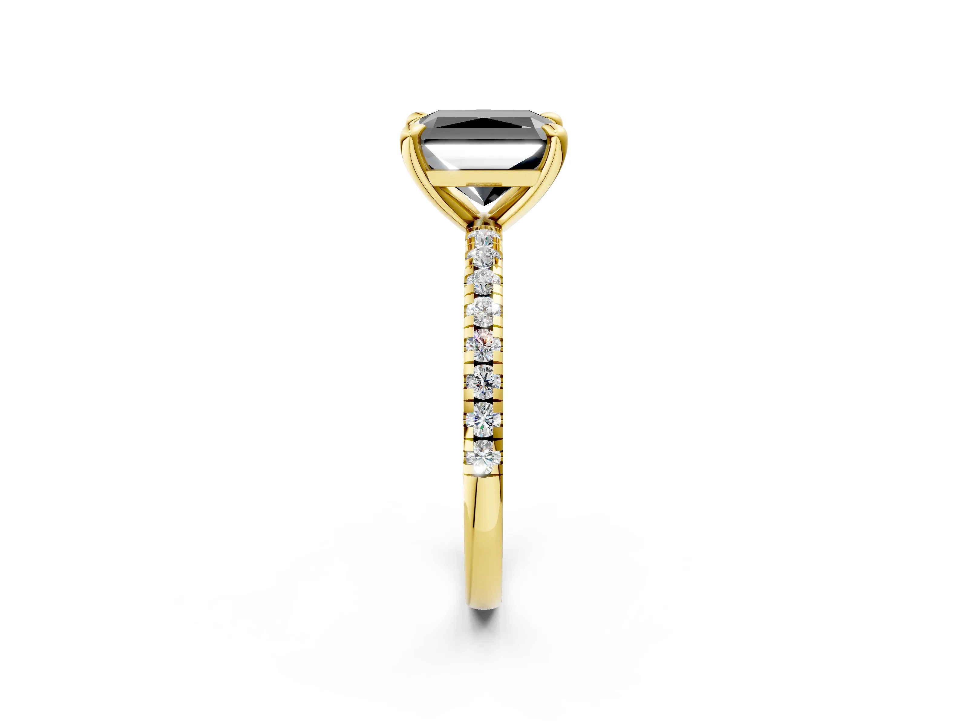 Yellow gold Fancy Black Radiant Cut Diamond Brilliant Solitaire Ring with Pavé Band and Four-Prong Setting_2