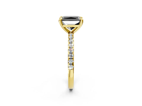 Yellow gold Fancy Black Radiant Cut Diamond Brilliant Solitaire Ring with Pavé Band and Four-Prong Setting_2