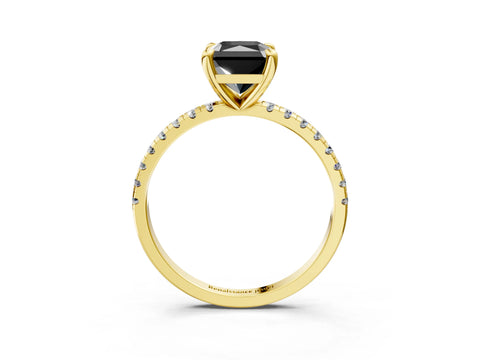 Yellow gold Fancy Black Radiant Cut Diamond Brilliant Solitaire Ring with Pavé Band and Four-Prong Setting_3