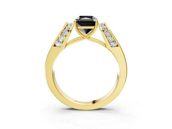 Yellow Gold Radiant Cut Channel Set Engagement Ring Setting for Black Center with Wide Band