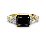 Yellow gold Fancy Black Radiant Cut Diamond Cluster Pavé Band with Four-Prong Setting_12