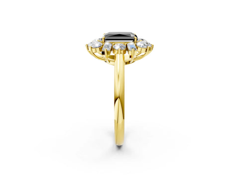 Yellow gold Fancy Black Radiant Cut Diamond Cluster Ring with Round and Baguette Stones, Split Shank Band, Prong Setting_2