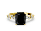 Yellow gold Fancy Black Radiant Cut Diamond Cluster Side Stone Solitaire Ring with Prong Setting_24