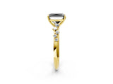 Yellow gold Fancy Black Radiant Cut Diamond Cluster Side Stone Solitaire Ring with Prong Setting_26