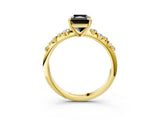 Yellow gold Fancy Black Radiant Cut Diamond Cluster Side Stone Solitaire Ring with Prong Setting_27