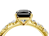 Yellow gold Fancy Black Radiant Cut Diamond Cluster Side Stone Solitaire Ring with Prong Setting_28