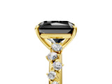 Yellow gold Fancy Black Radiant Cut Diamond Cluster Side Stone Solitaire Ring with Prong Setting_29