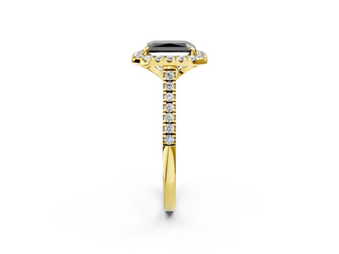 Yellow gold Fancy Black Radiant Cut Diamond Cushion Halo Ring with Pavé Band_2