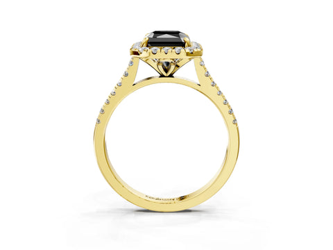 Yellow gold Fancy Black Radiant Cut Diamond Cushion Halo Ring with Pavé Band_3