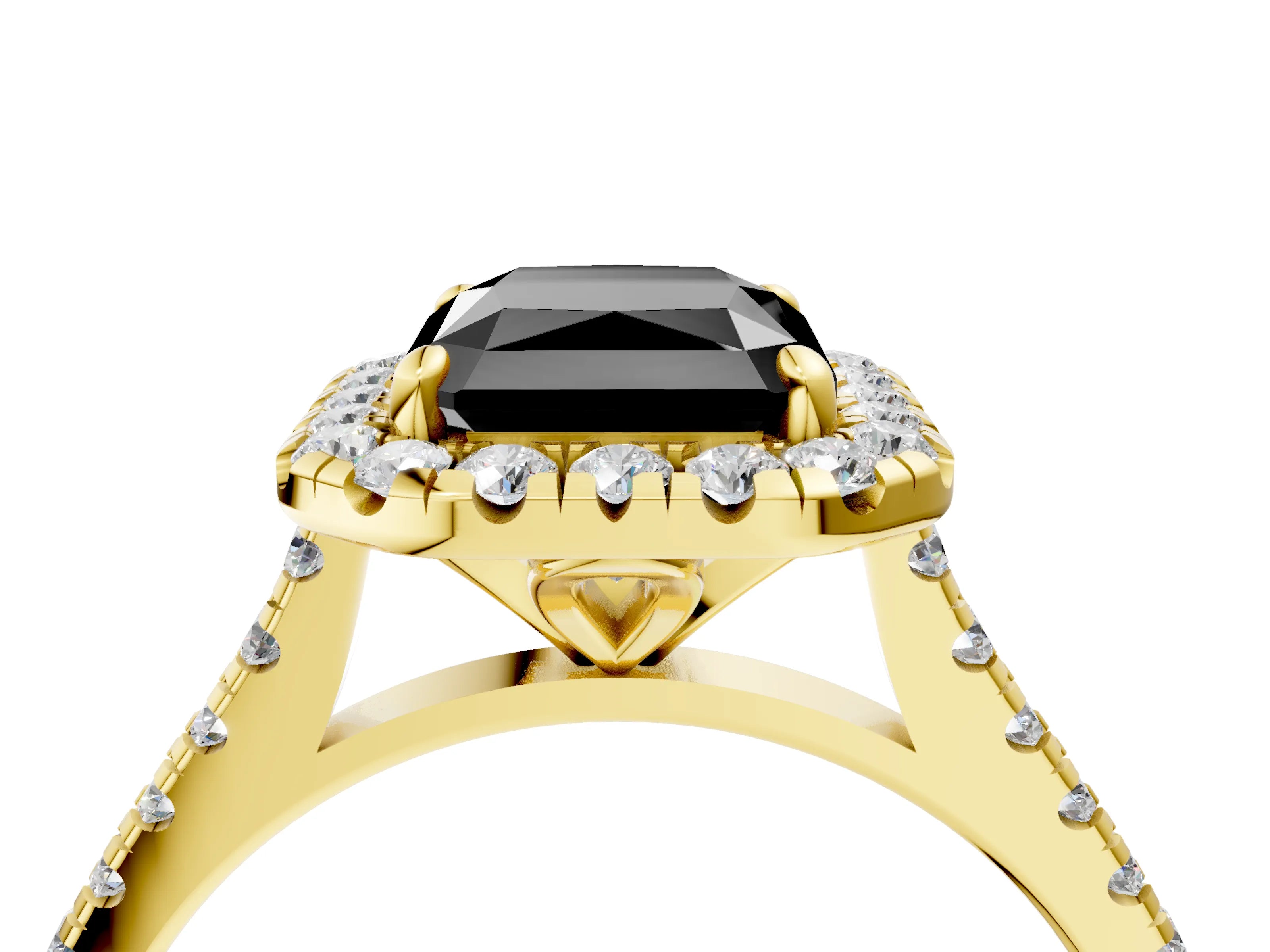 Yellow gold Fancy Black Radiant Cut Diamond Cushion Halo Ring with Pavé Band_4