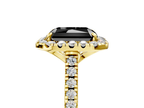 Yellow gold Fancy Black Radiant Cut Diamond Cushion Halo Ring with Pavé Band_5